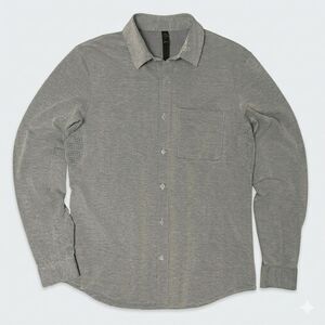 Lululemon Commission Shirt Mens Medium Gray Stretch Travel Button Down